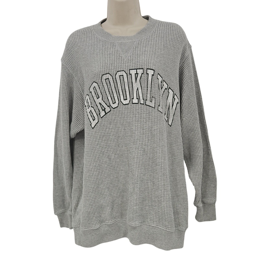 Aerie Brooklyn Waffle Knit Sweatshirt Women S Gray Oversized Lagenlook Cabincore